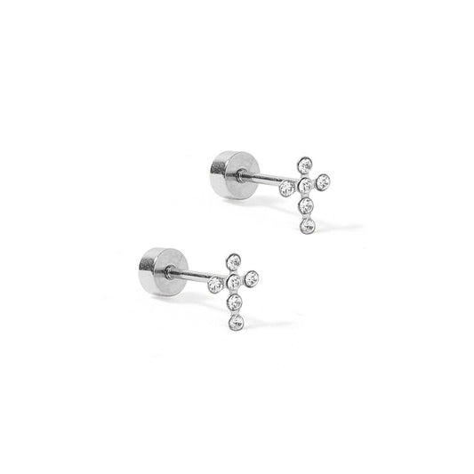 Screwback Stud Earrings - Clara Cross - Silver