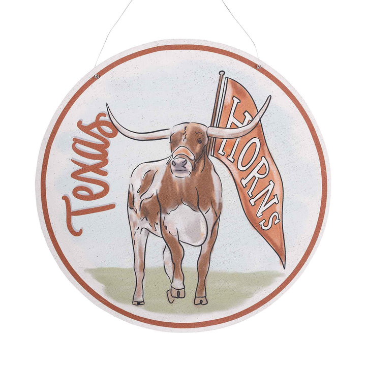 Glory Haus Texas Mascot Retro Burlee — vintage-inspired Longhorn design door hanger. Hook &