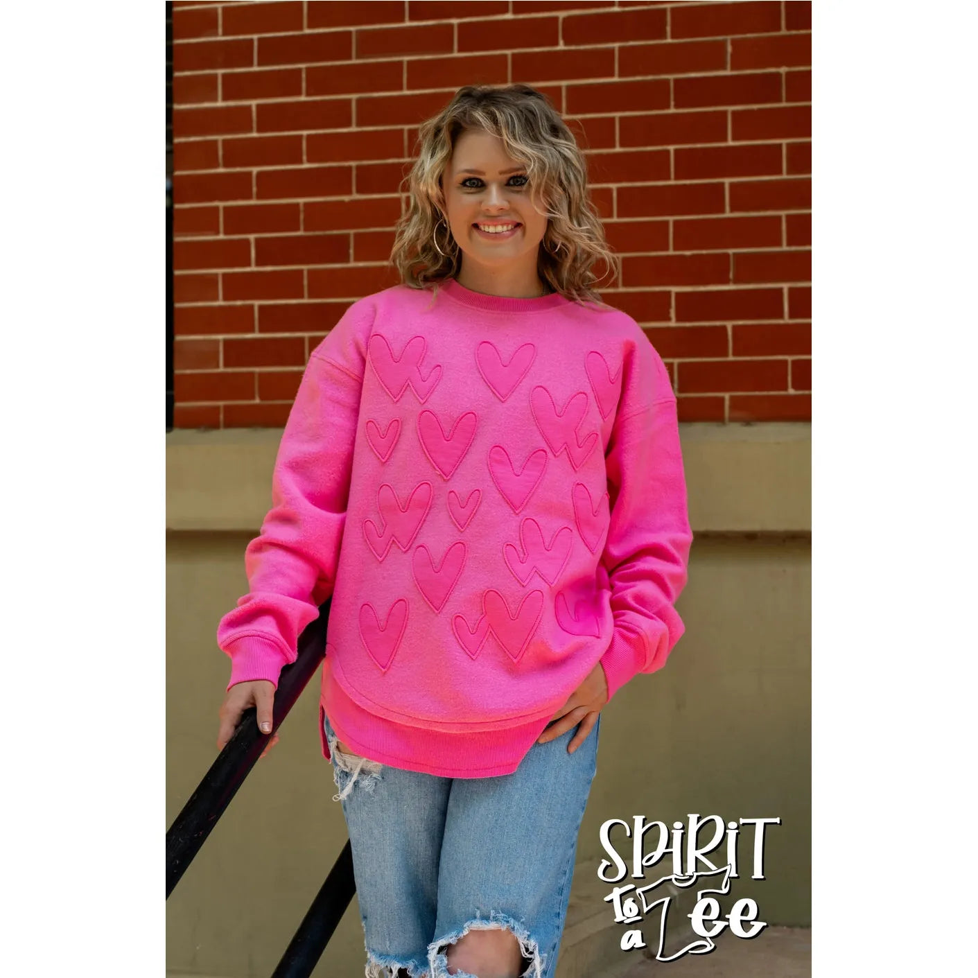 Pink Heart Appliqued Poncho Sweatshirt