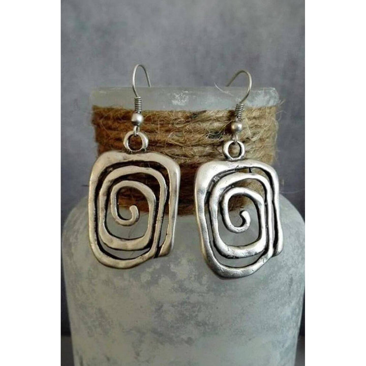 Silvery Vintage Square Swirl Hook Earrings