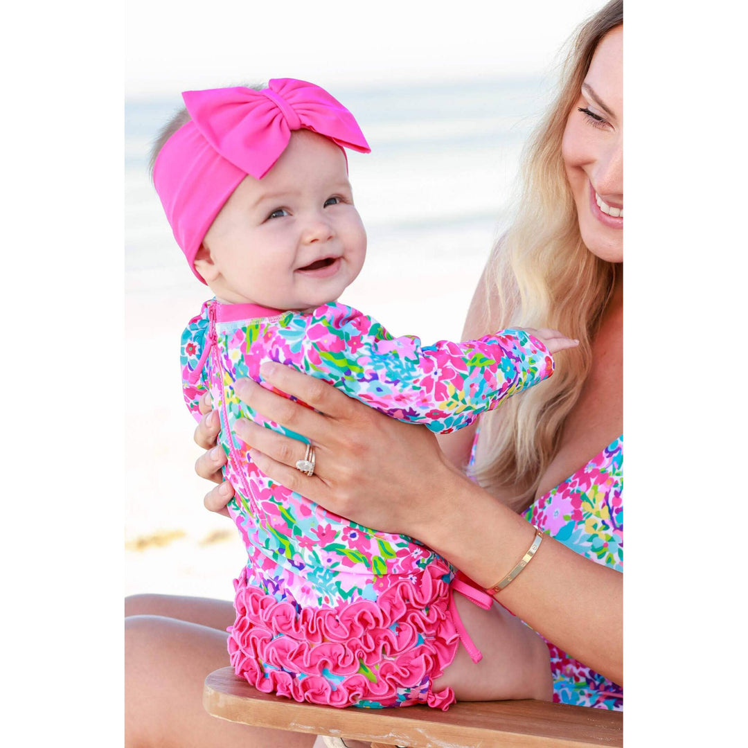 Long Sleeve Rash Guard With Ruffle Bottom | Petal Splash