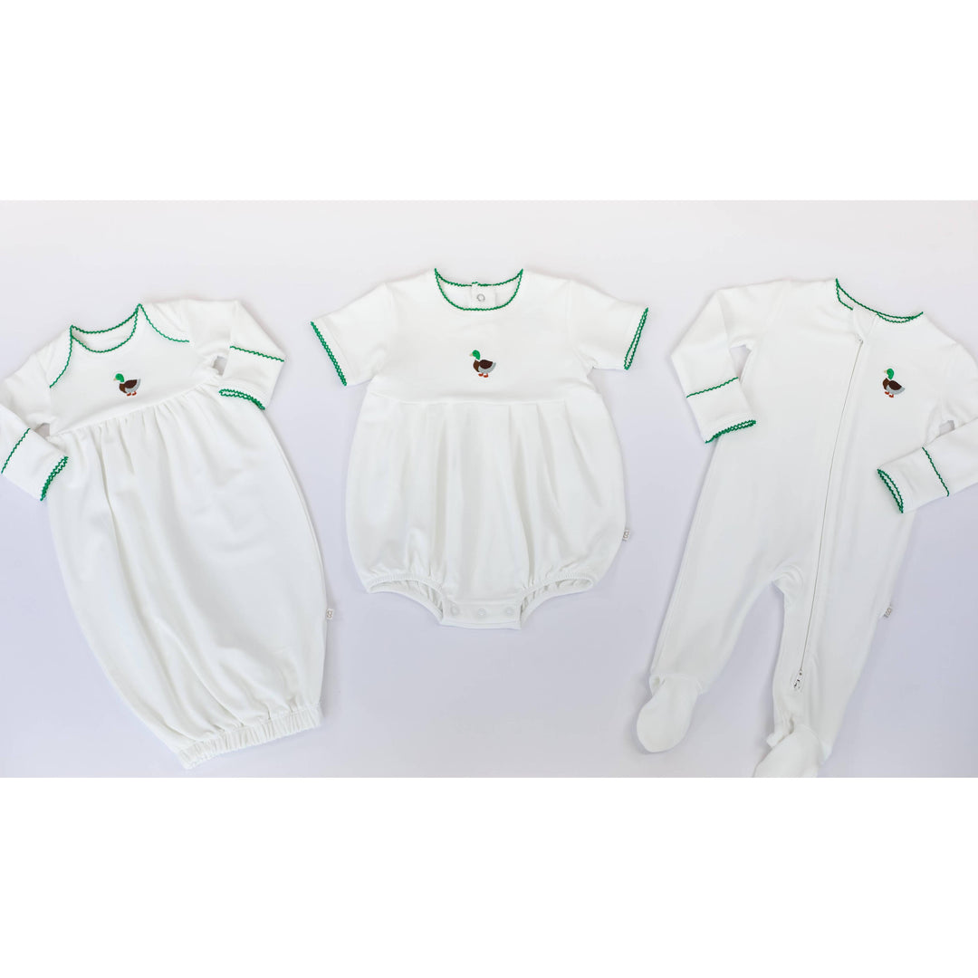 Pip Embroidered Zip Romper -Mallards