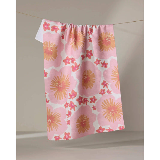 Geometry House Hibiscus Sunset Tea Towel by Janna Sue Design - Tropical Floral Print Eco-Friendly Geoweave Kitchen Towel 18x30