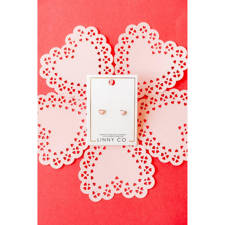 Screwback Stud Earrings - Nora Heart Pink
