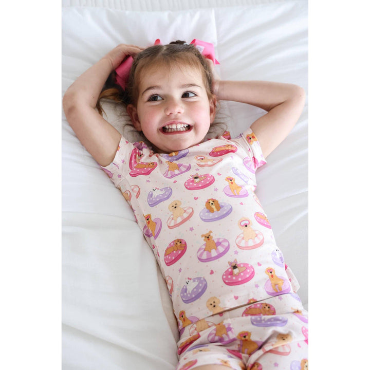 Two Piece Short Pajama Set | Poolside Pups Pink
