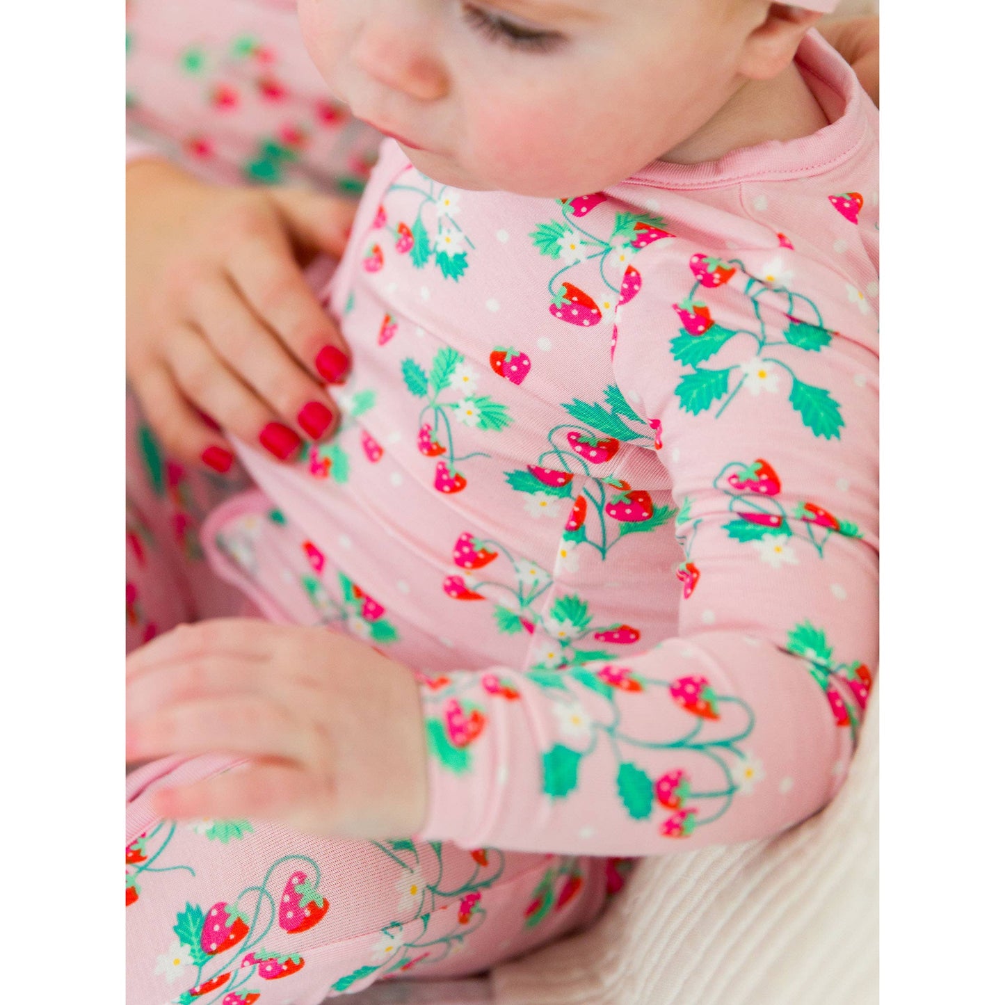 Baby Girls Sweet as Strawberries Bamboo Viscose Footed Ruffle One Piece Pajama