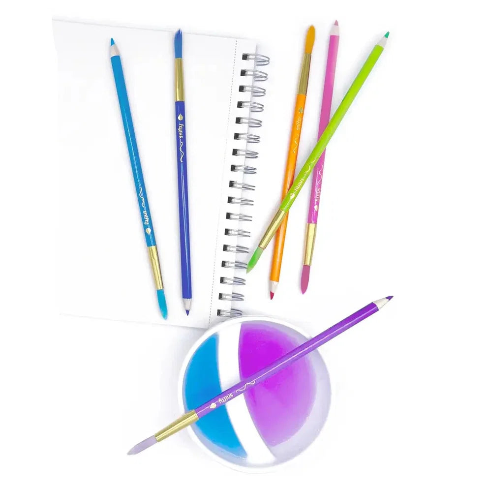 Snifty Pastel Colorbrush kit featuring 12 double-ended pastel watercolor pencils in a clear case.