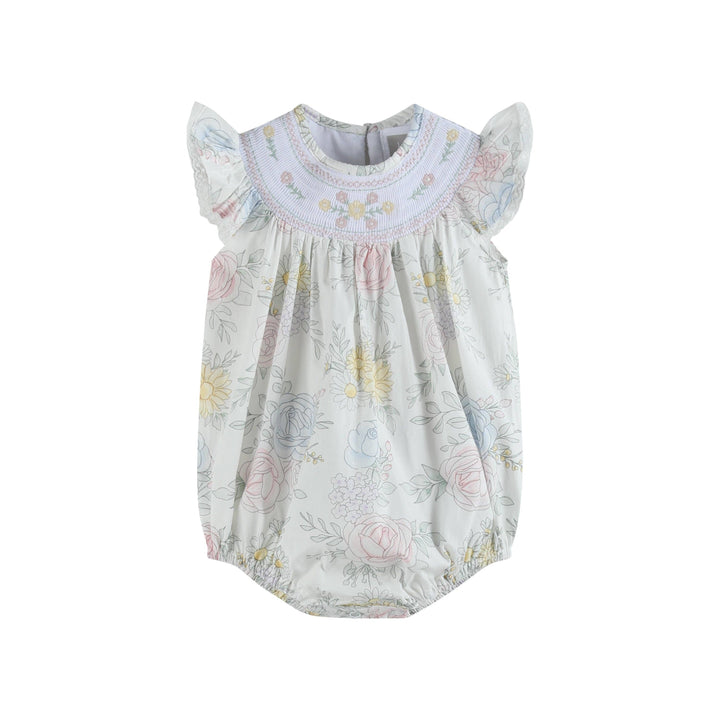 Bouquet Floral Smocked Flutter Romper