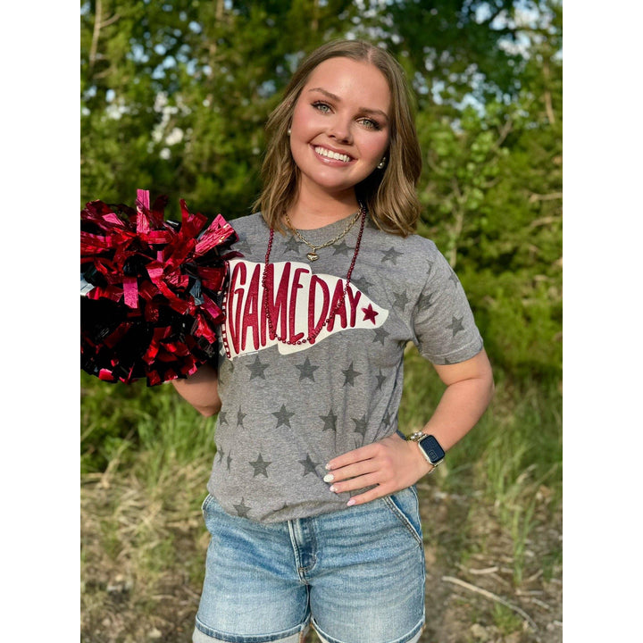 Pennant Game Day in White Ink with Glitter Puff Tee