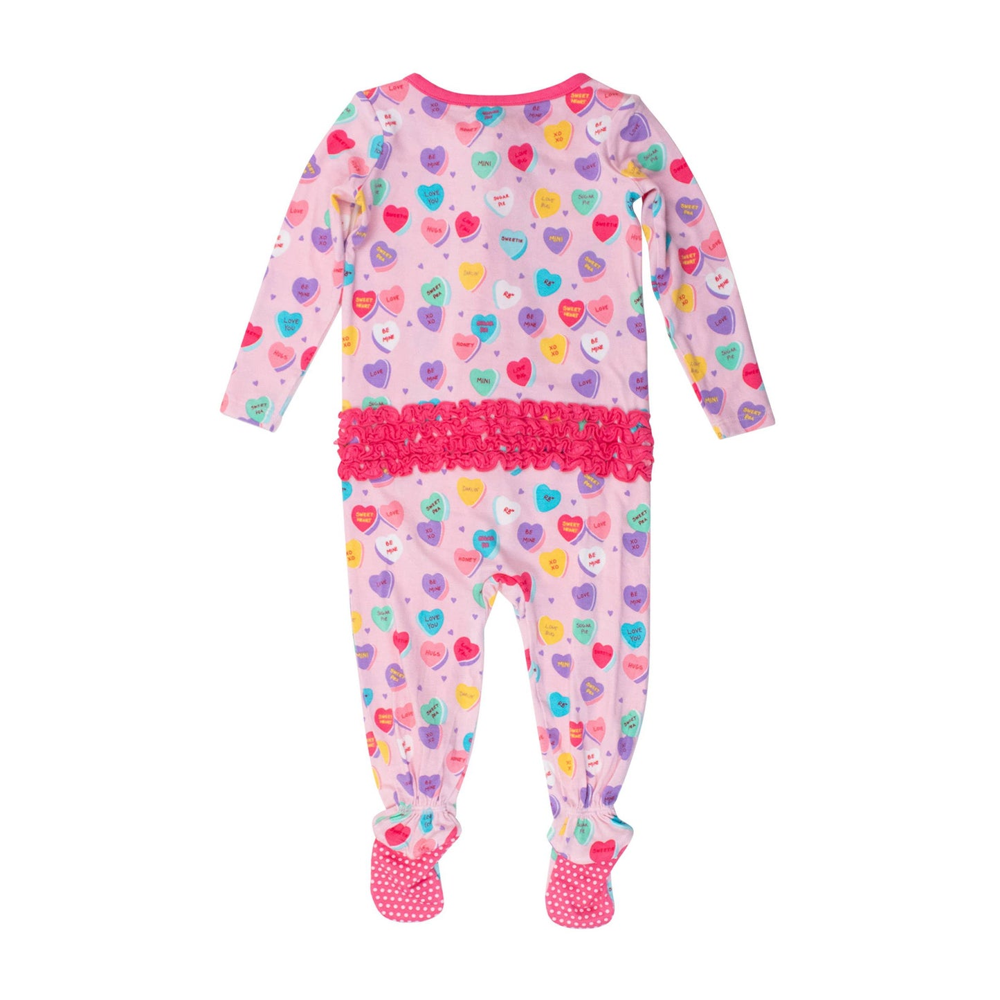 Baby Girls Be My Valentine Bamboo Viscose Footed Ruffle One Piece Pajama