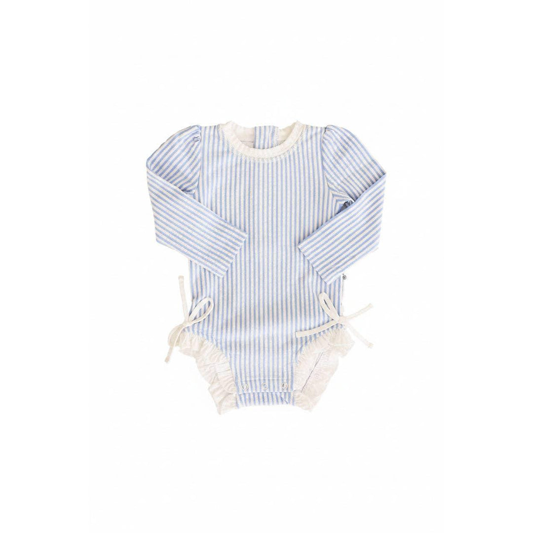 Long Sleeve Rash Guard With Ruffle Bottom | Seersucker Blue Wholesale