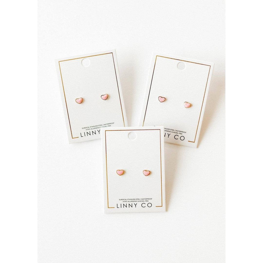 Screwback Stud Earrings - Nora Heart Pink