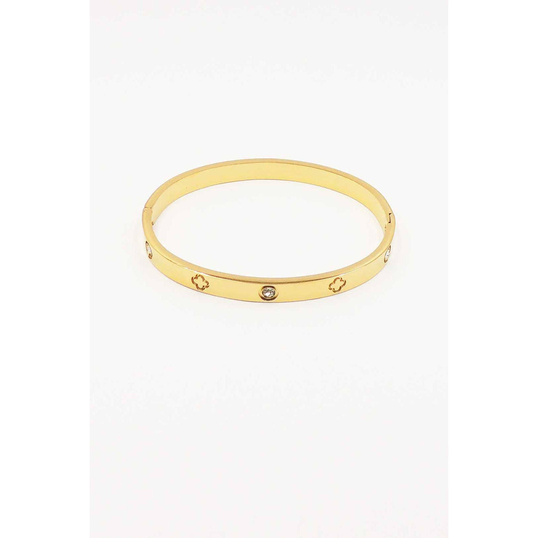 Stainless Steel Clover with Rhinestone Bangle Bracelet
