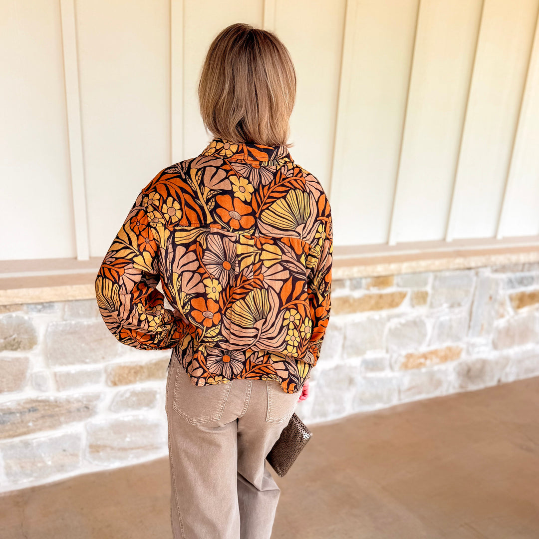 Mod Flower Print Camp Shirt - Black