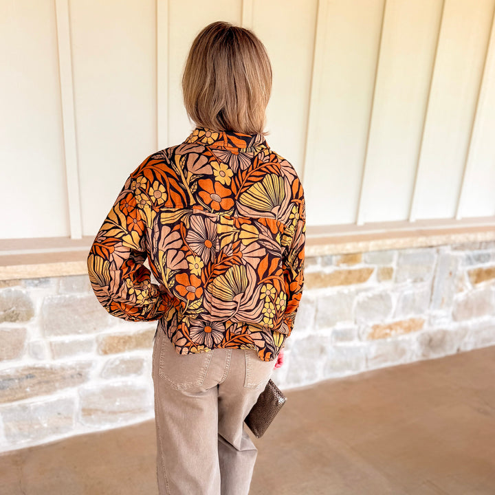 Mod Flower Print Camp Shirt - Black