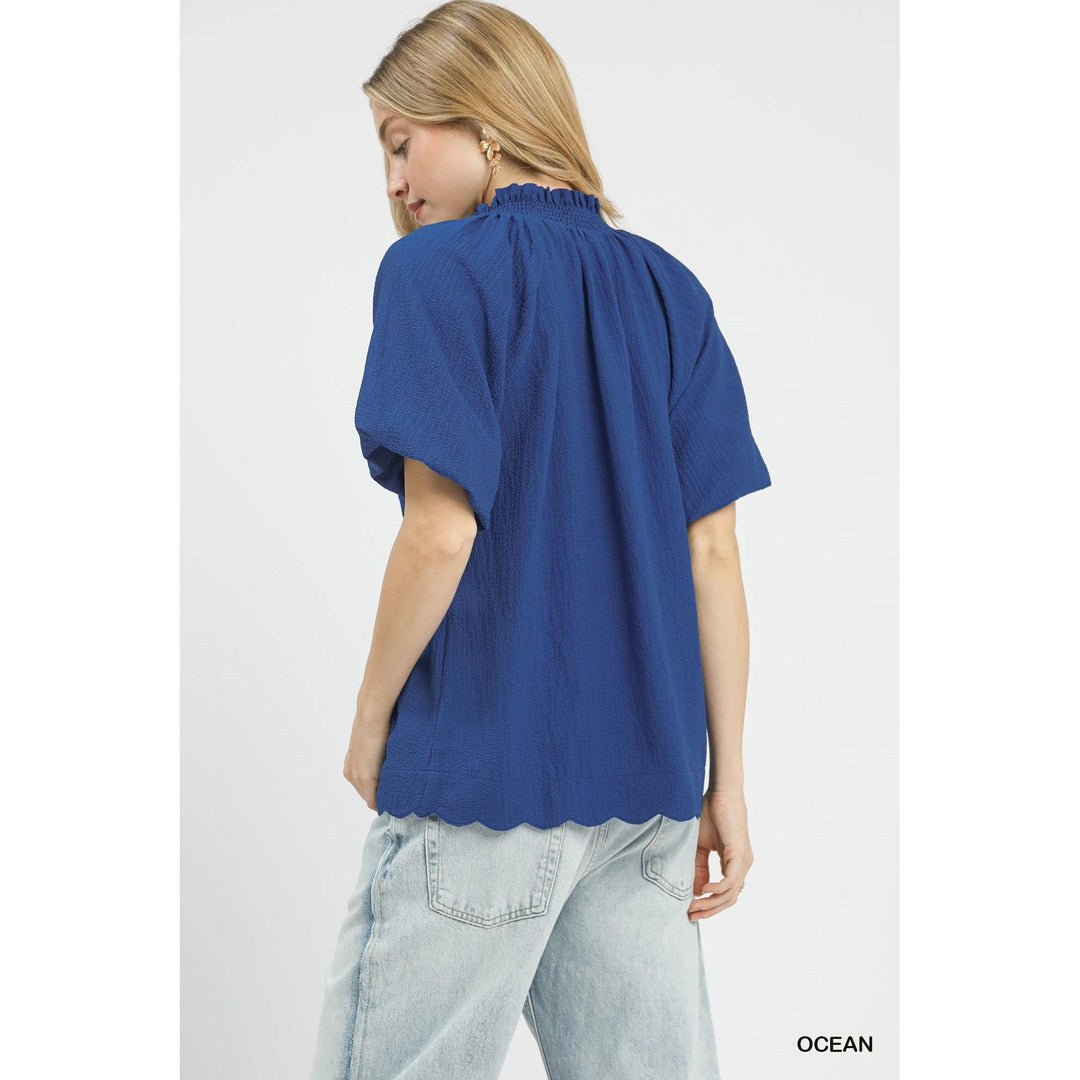The Genevieve Scalloped Textured Blouse