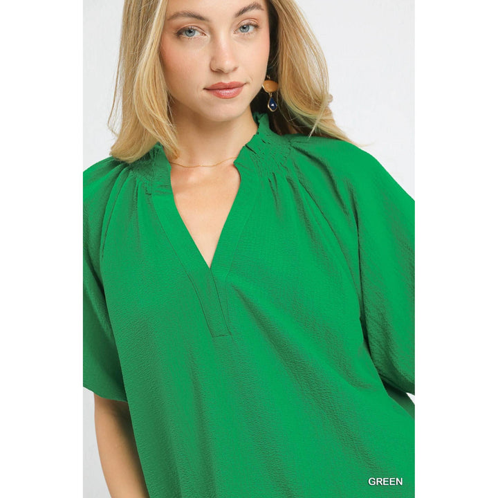 Umgee Scalloped Hem Textured Blouse - Green