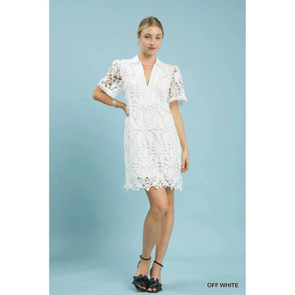 Charlotte Collared Lace Mini Dress - Off White