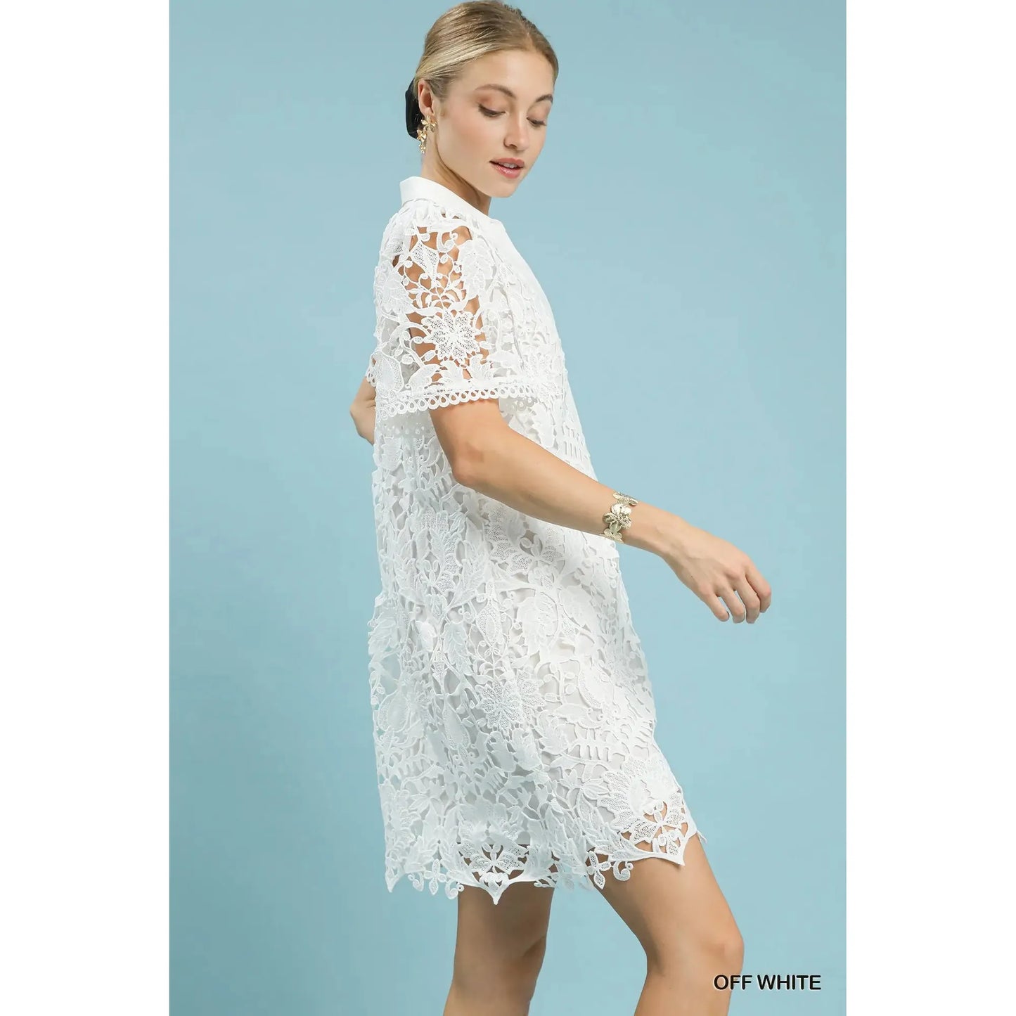 Charlotte Collared Lace Mini Dress - Off White