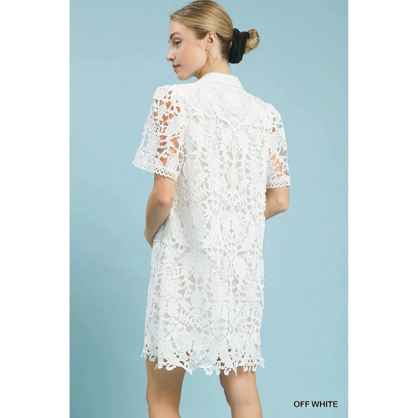 Charlotte Collared Lace Mini Dress - Off White