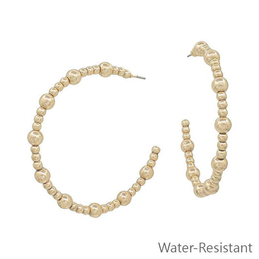 Water Resistant Small Gold Beaded and 2" Hoop Earring