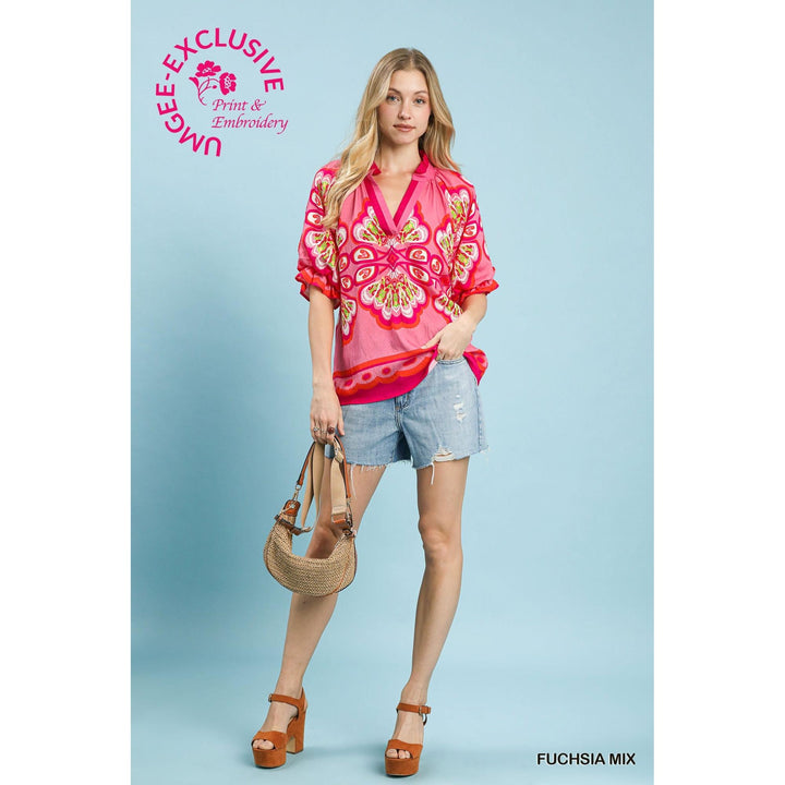 The Juniper Mixed Boho Print Top