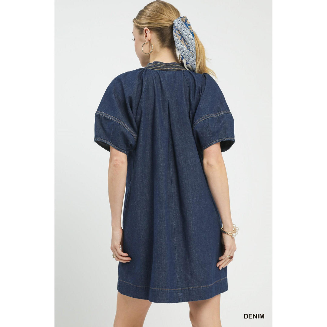 The Chloe Denim Puff Sleeve Mini Dress