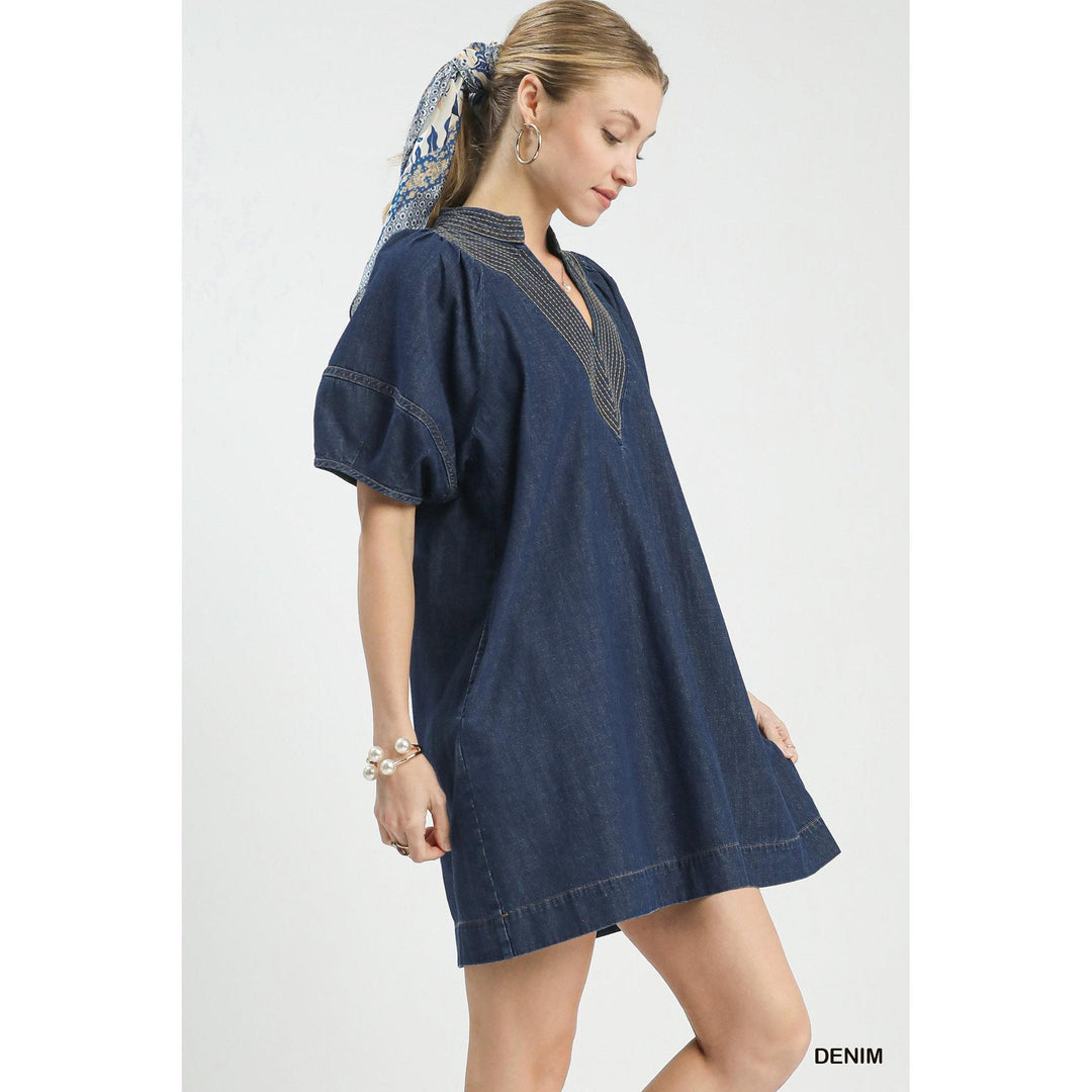 The Chloe Denim Puff Sleeve Mini Dress