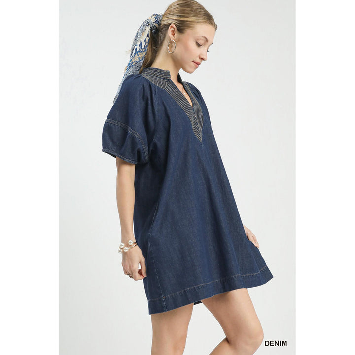 The Chloe Denim Puff Sleeve Mini Dress