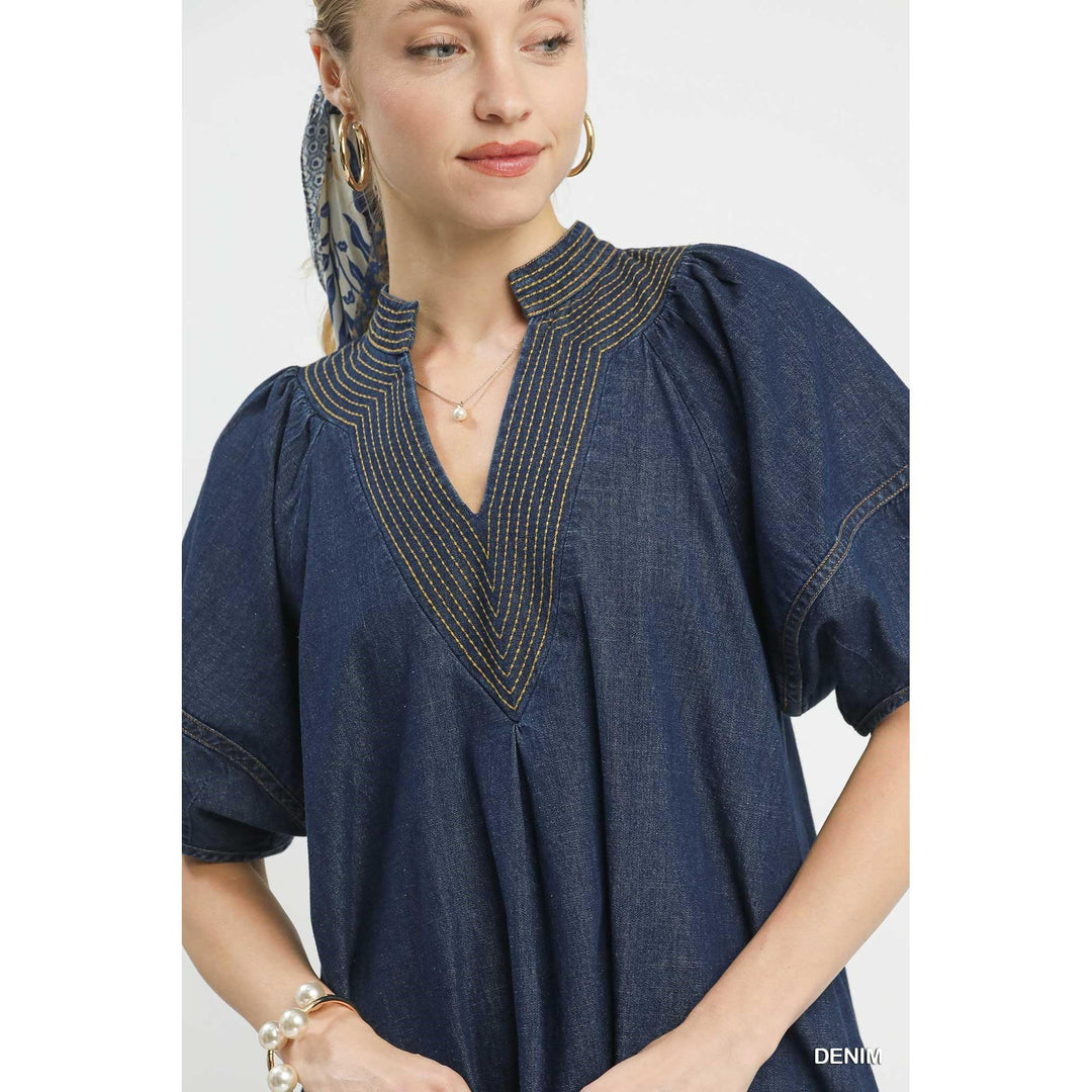 The Chloe Denim Puff Sleeve Mini Dress