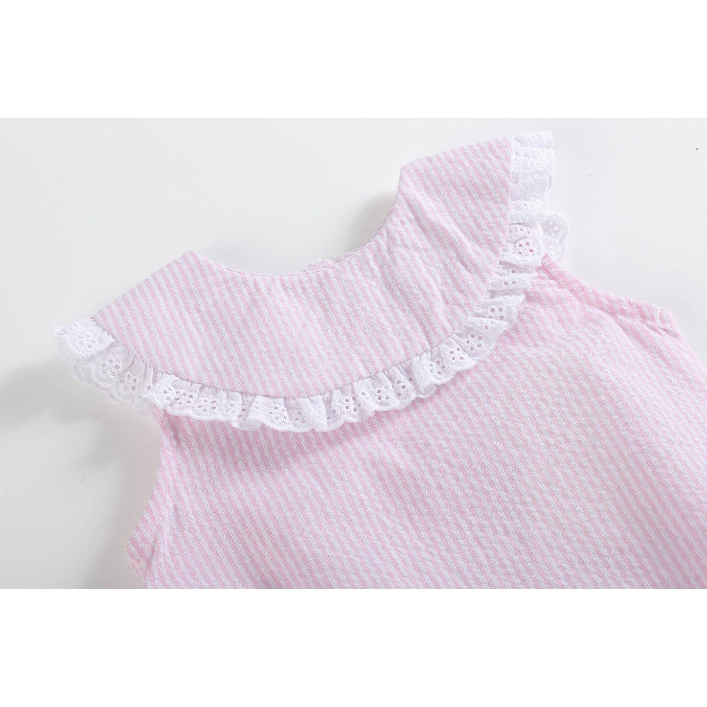 Classic Light Pink Seersucker Collared Baby Bubble Romper