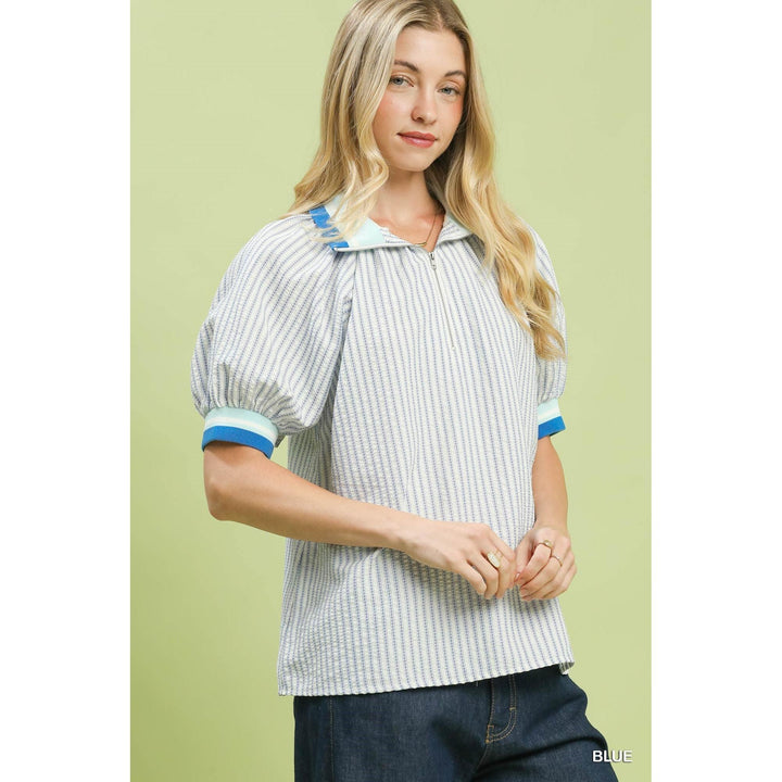 Umgee Botanical Print Blouse - Blue
