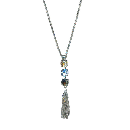 Medium Three Stone Pendant with Tassel in "Morning Mist"