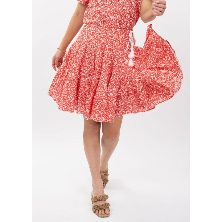 Ivy Jane "The Rosie" Tiered Floral Skirt - Red Ditsy Print Mini