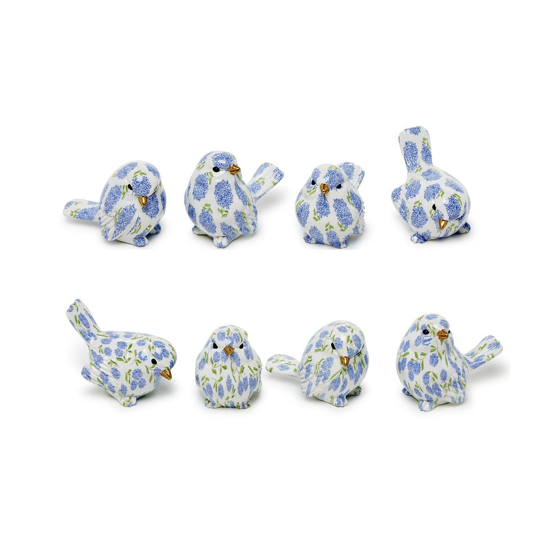Blue Hydrangea Decorative Bird - Floral Resin Figurine