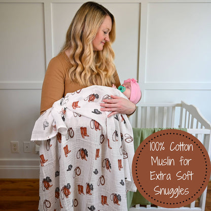 Life Is Better In Boots Western Baby Muslin Swaddle Blanket