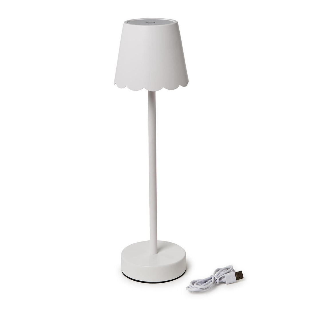 White LED Cordless Table Lamp with Scalloped Edge Shade in Gift Box