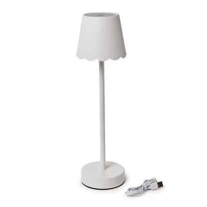 White LED Cordless Table Lamp with Scalloped Edge Shade in Gift Box