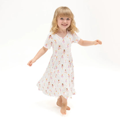 Short Sleeve Twirly Dress - Bow Ballerinas