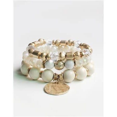 Set of Three White Natural, Gold, and Natural Stone Stretch