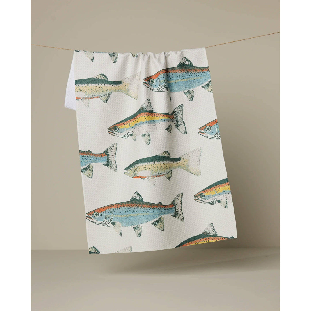 Geometry House Hooked on Fishing Tea Towel - Fun Fishing Print Eco-Friendly Geoweave Kitchen Towel 18x30 Gift for Dad
