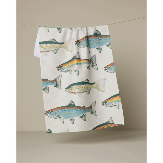 Geometry House Hooked on Fishing Tea Towel - Fun Fishing Print Eco-Friendly Geoweave Kitchen Towel 18x30 Gift for Dad