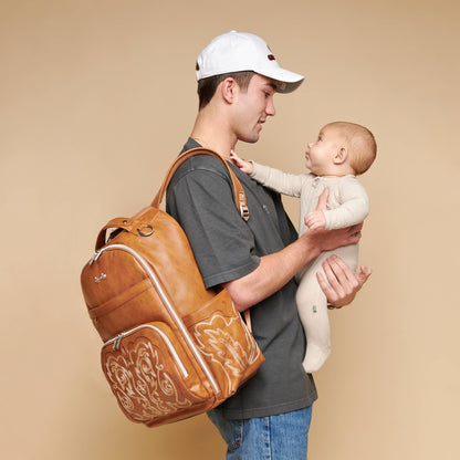 Itzy Ritzy Boss Plus™ Large Diaper Bag Backpack - Nash Saddle Vegan Leather