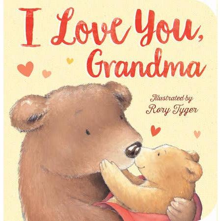 Front cover of "I Love You, Grandma" board book featuring a grandmother bear and baby bear sharing a hug in the forest.