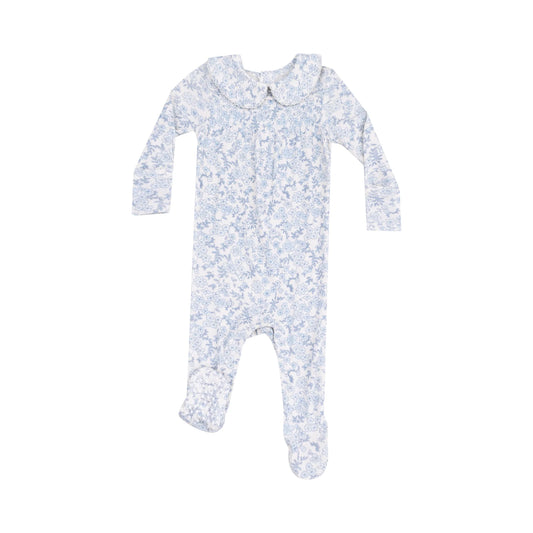 Smocked Peter Pan Footie - Blue Calico Floral