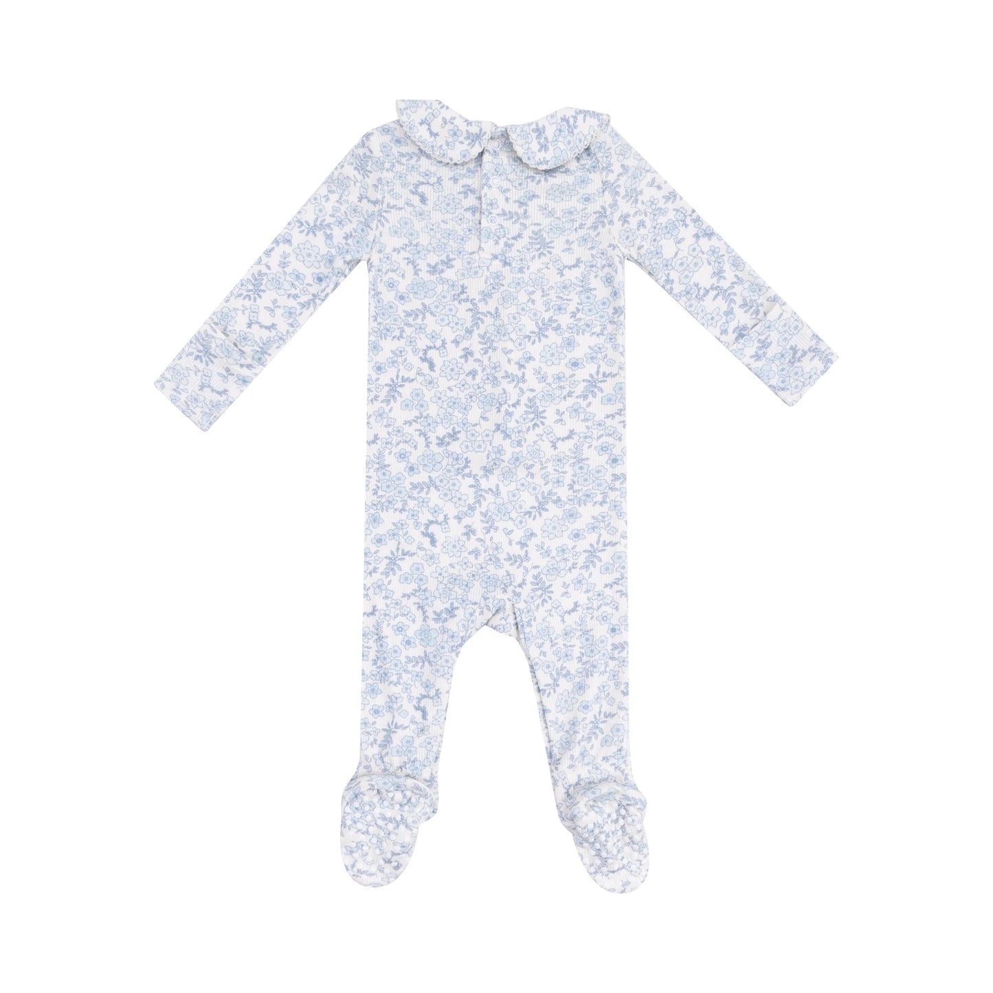 Smocked Peter Pan Footie - Blue Calico Floral