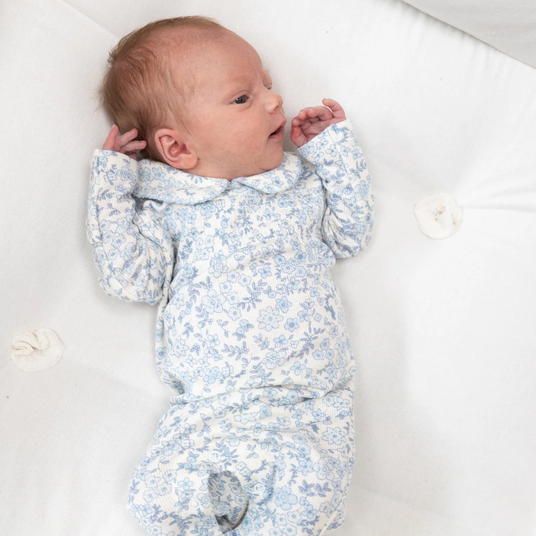 Smocked Peter Pan Footie - Mini Gingham Pink