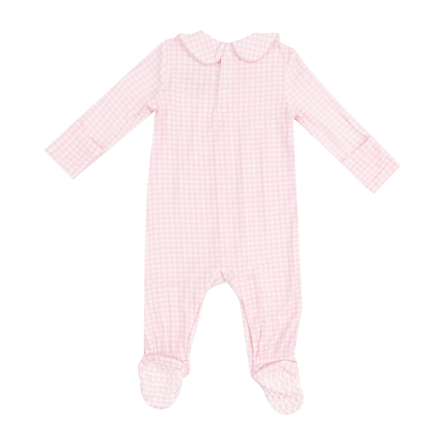 Smocked Peter Pan Footie - Mini Gingham Pink