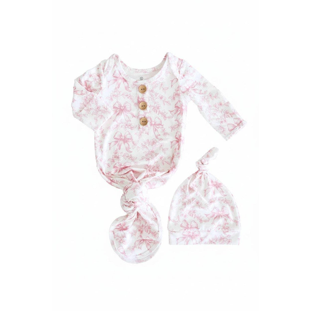 Fancy Frills Newborn Baby Knot Gown &amp; Hat Set