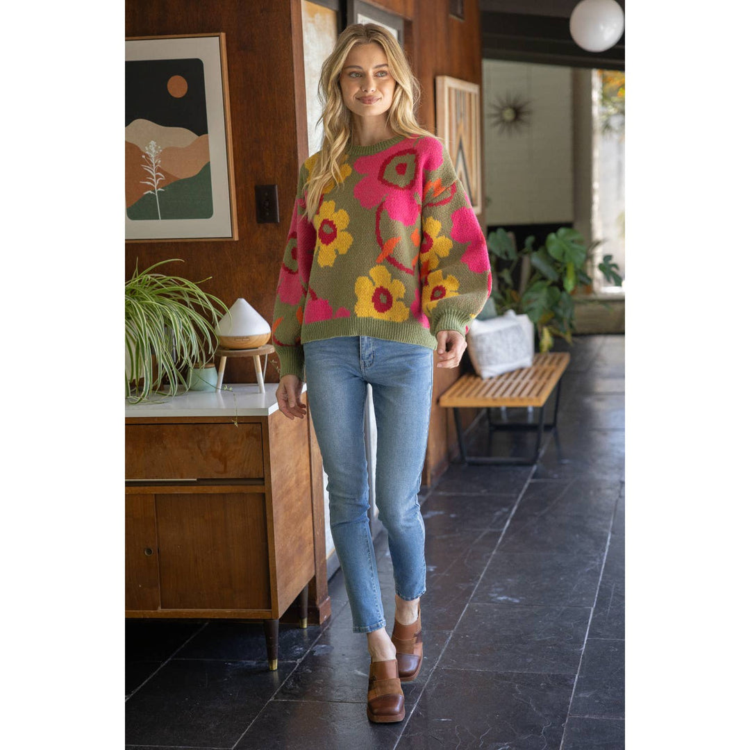 Multi Color Floral Long Sleeve Sweater